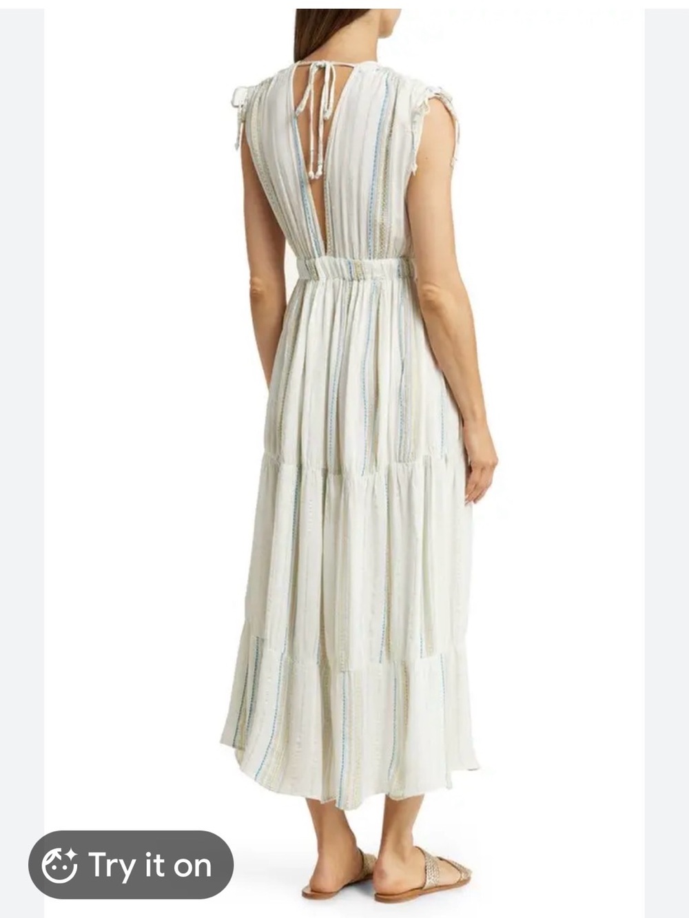 Elan Cream Maxi Dress with Blue and Tan Stripes Size Small - Picture 2 of 6